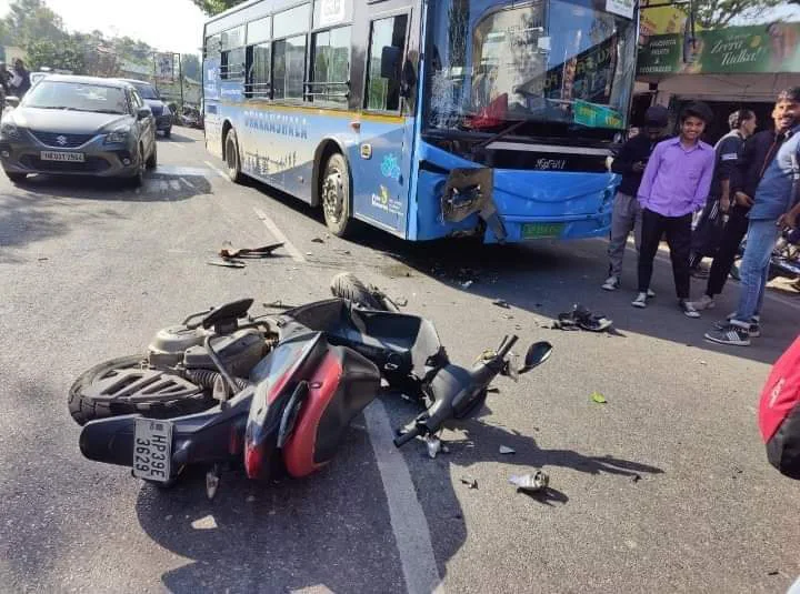Heavy collision between HRTC bus and scooter, 23 year old student dies