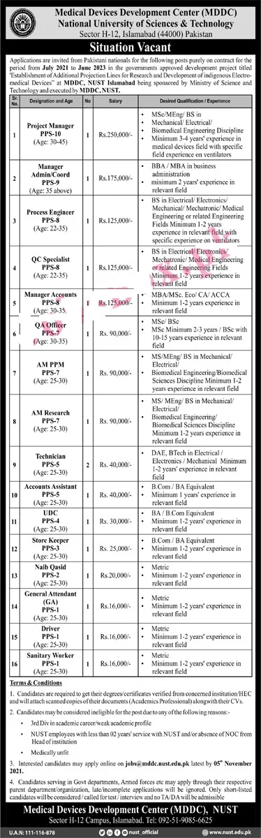 NUST Jobs 2021 Advertisement Government Jobs-MDDC