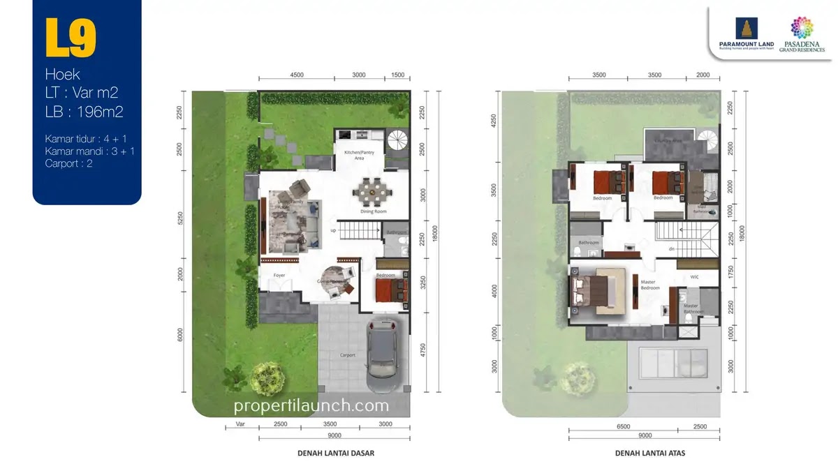 Denah Rumah Pasadena Grand Residences Tipe 9 Hook