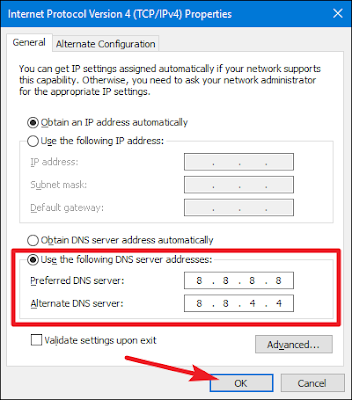 Ubah dns IPV4