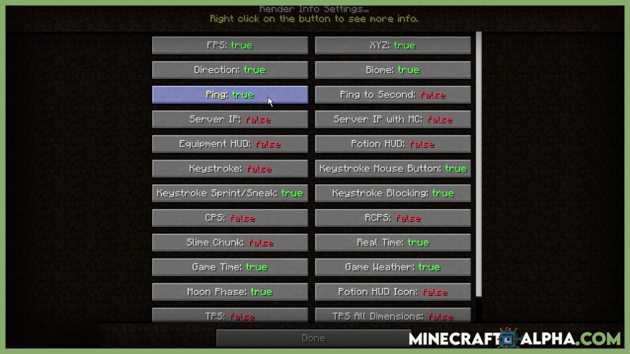 Minecraft Indicatia Mod 1.18 (Simple In-game Info and Utility)