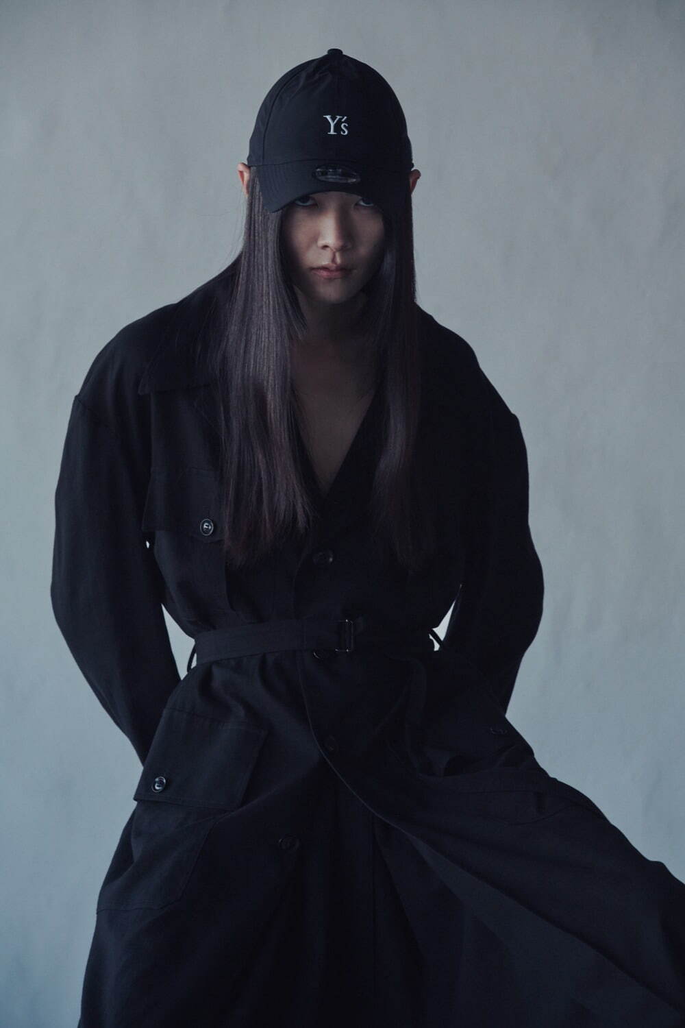 Image may contain Y's Yohji Yamamoto Clothing Apparel Human Person Fashion Bucket Long Sleeve Hoodie and cap