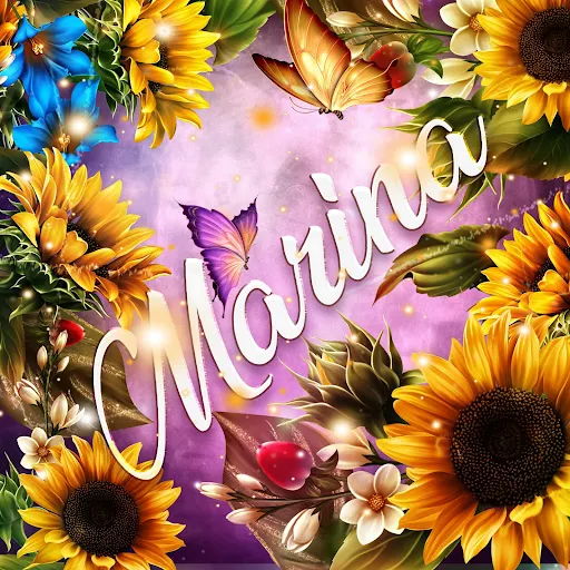 imágen con el nombre marisol con fondo de girasoles y mariposas para descargar gratis