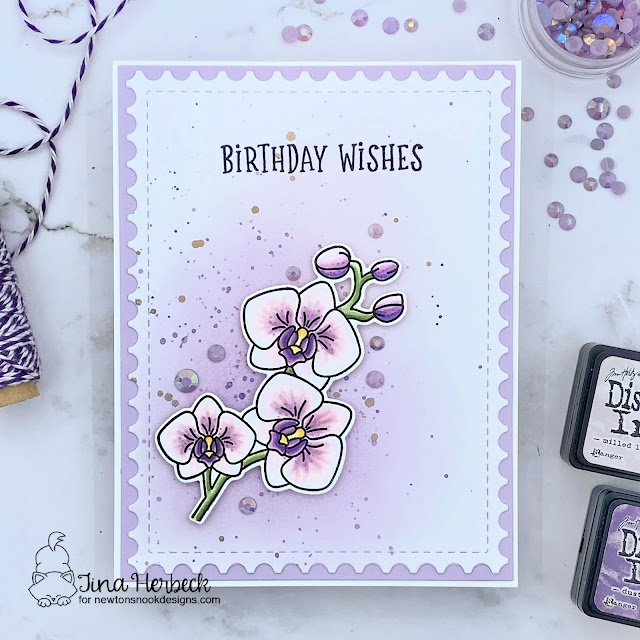 Orchid Card by Tina Herbeck | Orchids Stamp Set and Framework Die Set by Newton's Nook Designs #newtonsnook #handmade