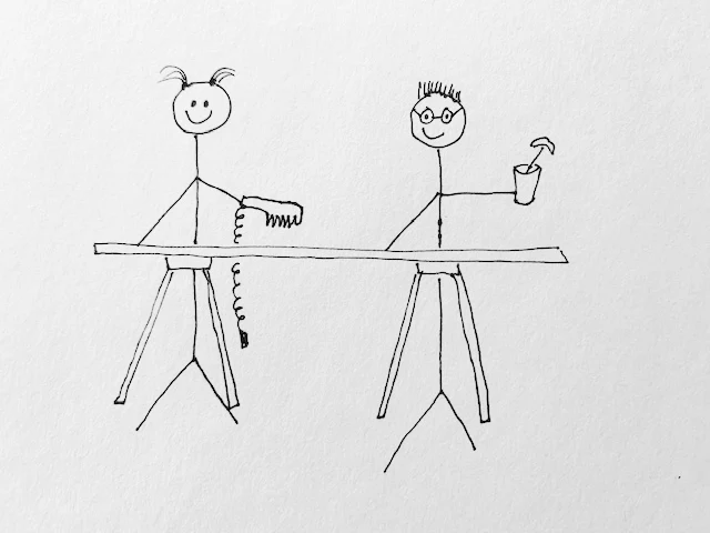 hand drawn sketch of us having fun building something together