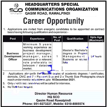 SCO 2021 Special Communication Organization jobs