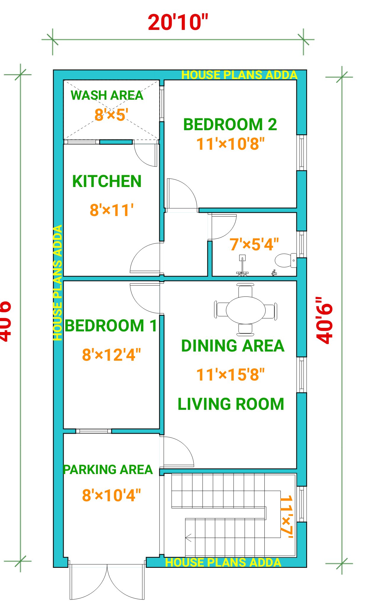 800 sqft east face type small house plan