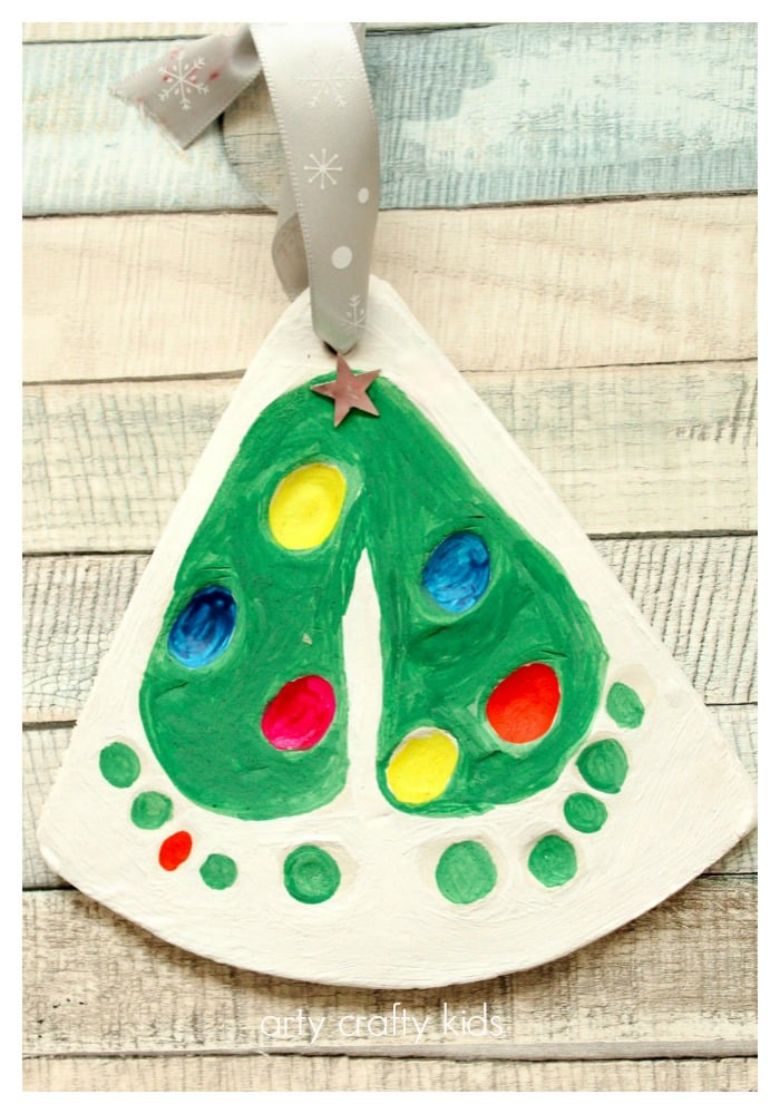 baby Christmas tree footprint art