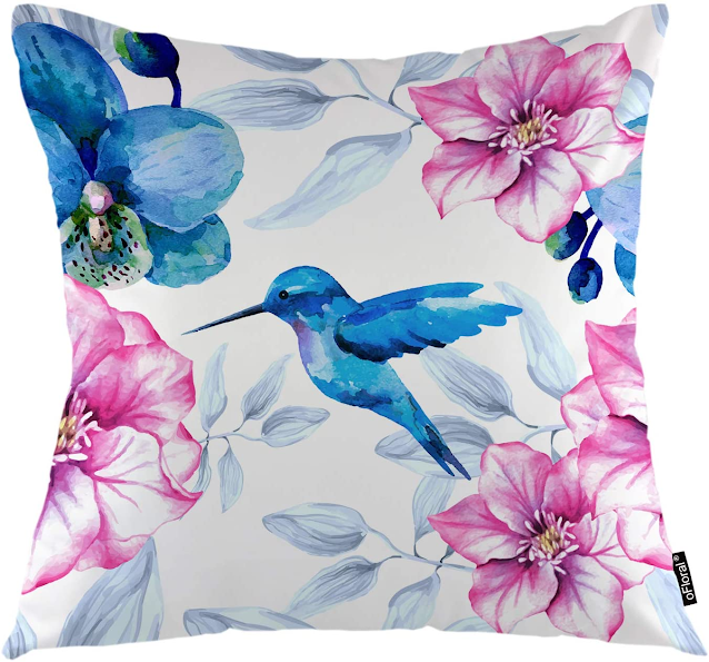 orchid and bird pillow cover