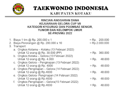 RAB Rincian Anggaran Dana Kejuaraan Taekwondo