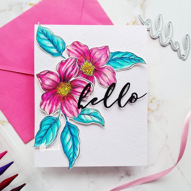 Altenew Hello beautiful Craft your life kit, Altenew woodless pencil colors, Altenew floral card, CAS floral card, Pencil coloring, Quillish