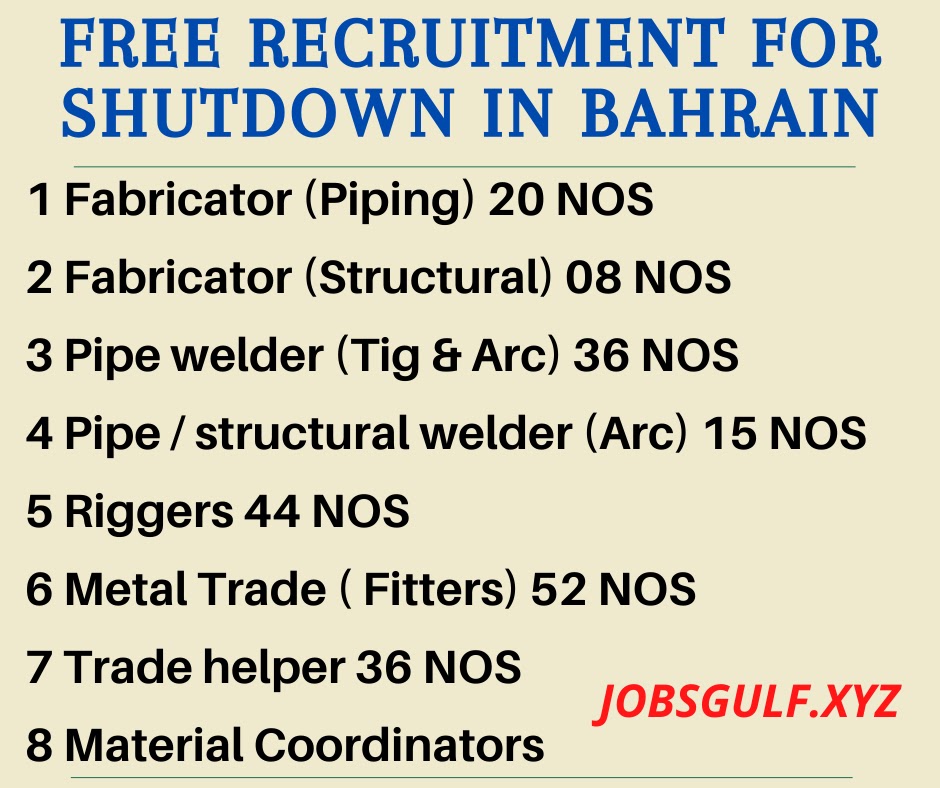 Free Recruitment for shutdown in Bahrain