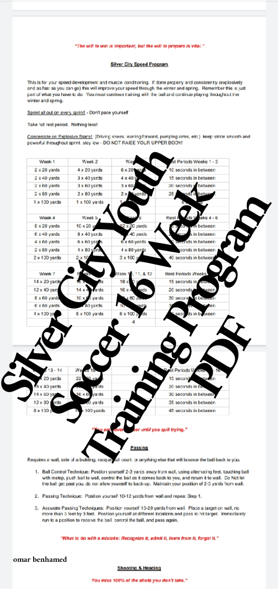 Silver City Youth Soccer 16 Week Training Program