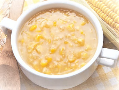 This soup is made using chicken stock with eggs, cornflower, and sweet corn.
