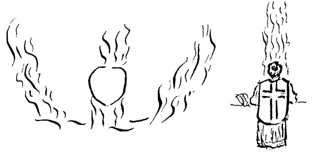 Desenho do Pe Reus Ele viu seu coração envolto em chamas na Missa