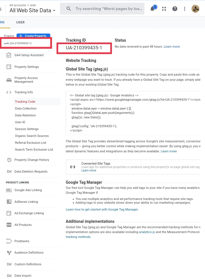 google analytics ua tracking code