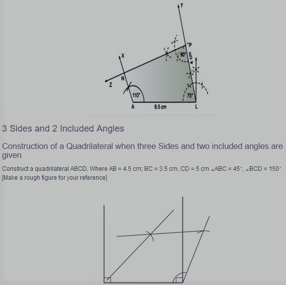 Construction of a Quadrilateral when two adjacent sides and three angles are given