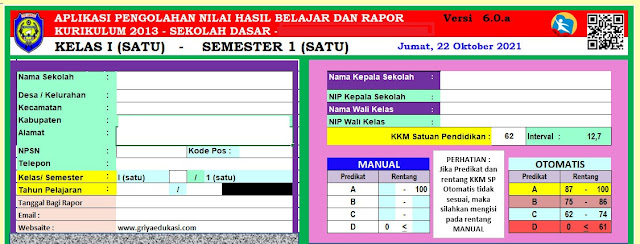 Aplikasi Raport K13 Kelas 1 SD/MI Semester 1