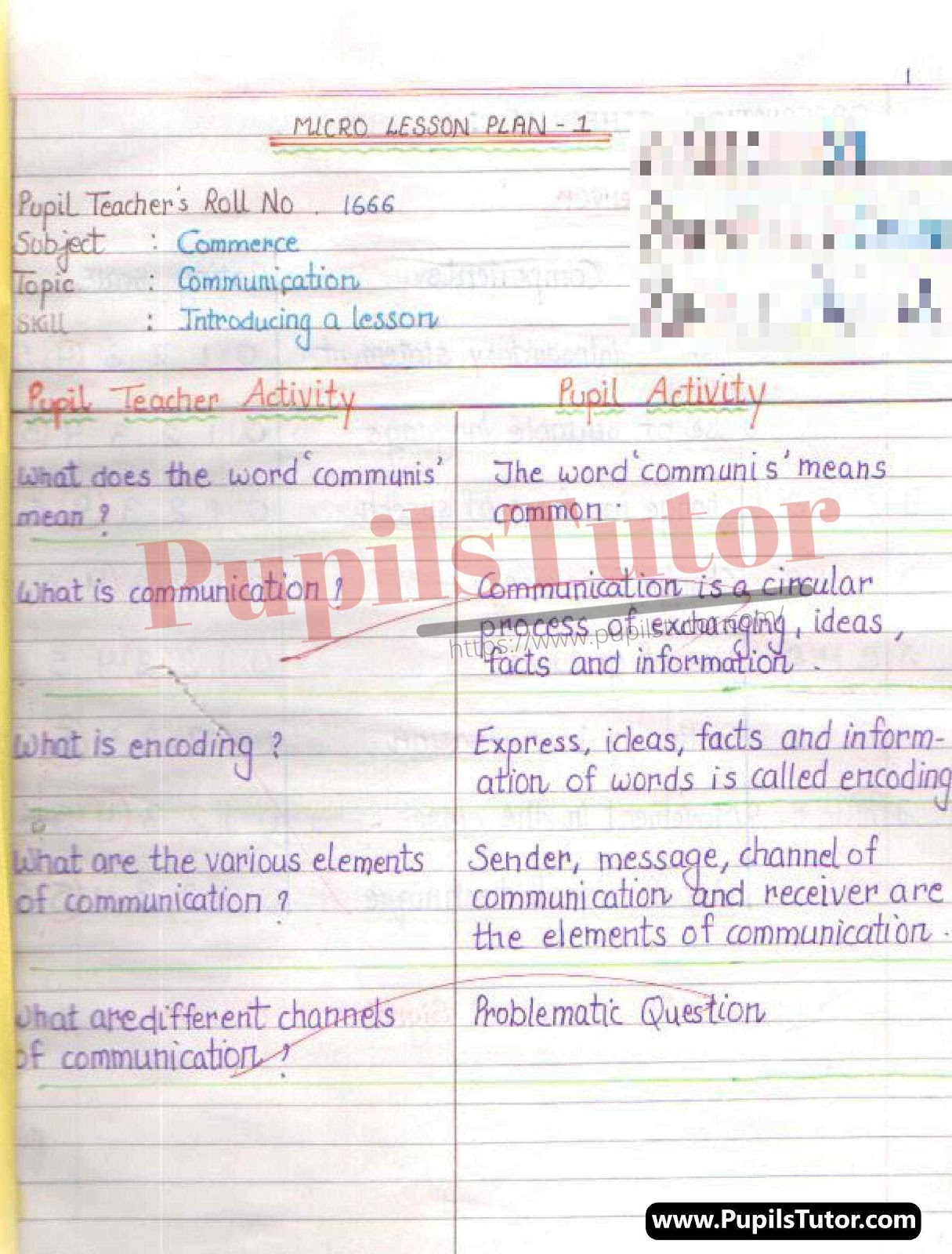 Communication And Its Elements Lesson Plan – (Page And Image Number 1) – Pupils Tutor