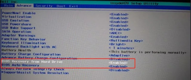 قائمة BIOS الرئيسية في أجهزة كمبيوتر Dell المحمولة