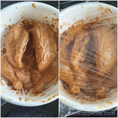 how to make chicken marinade  In a mixing bowl add 7 tablespoons of olive oil, a tablespoon of onion powder, garlic, chilli, cayenne and paprika. Mix using a tablespoon til a perfect chicken seasoning is formed.