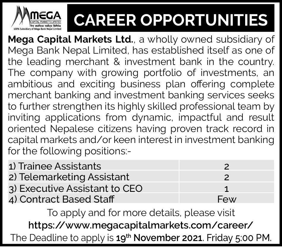 Mega Capital Markets Limited Vacancy for Trainee Assistant and Assistant
