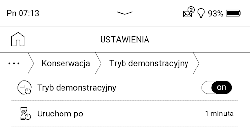 Ustawienia trybu demonstracyjnego w PocketBook InkPad Lite