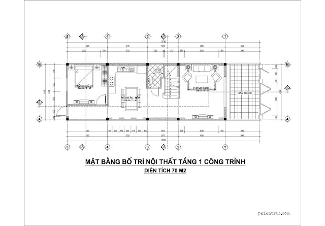 Mặt bằng bố trí tầng trệt nhà phố kích thước 4.78x16.78 mét