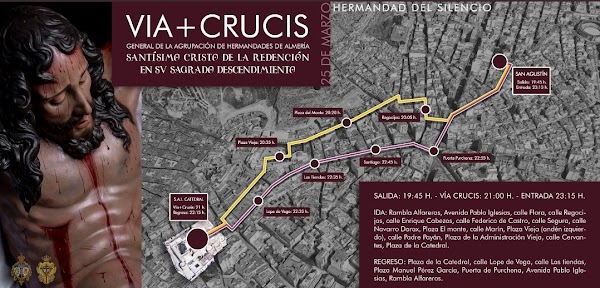 Horario e Itinerario del Vía Crucis Oficial de Hermandades de Almería 25 de Marzo del 2022