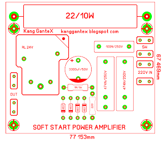 Layout pcb soft start power amplifier atas