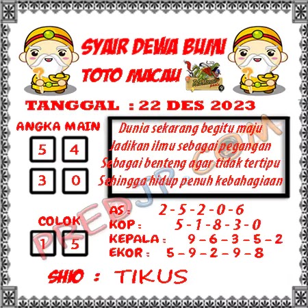 Prediksi Dewa Bumi Togel Macau Pools Jumat 22-12-2023