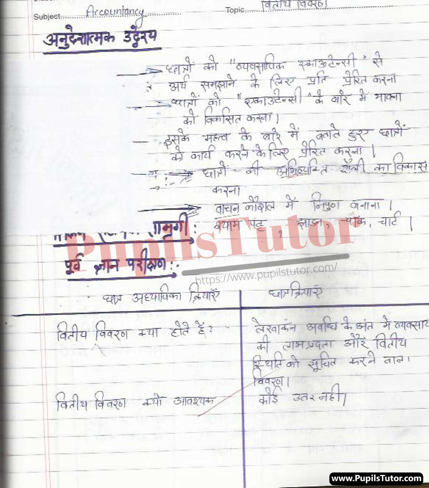 Vittiya Vivaran Lesson Plan | Financial Statement Lesson Plan In Hindi For Class 10 – (Page And Image Number 1) – Pupils Tutor