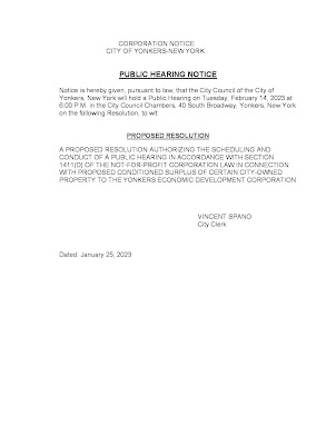 City of Yonkers: Public Hearing Notice: Surplus of City Owned Property on Tuesday, February 14, 2023