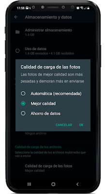 cómo activar la opción de calidad alta en WhatsApp