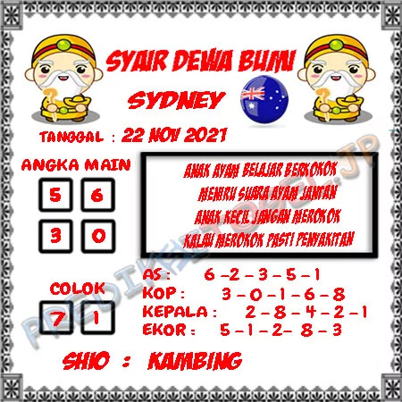 Syair Dewa Bumi Sydney Senin 22 November 2021