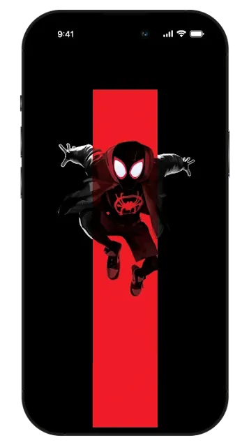 Are you a fan of Spider-Man and the Spider-Verse? Then you'll love this stunning OLED wallpaper featuring Miles Morales, the newest Spider-Man in the Marvel Universe. This wallpaper showcases Miles in his iconic black suit, leaping into action against the backdrop of the Spider-Verse.