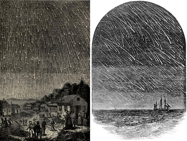 Antigas gravuras da chuva de meteoros Leonidas Adolph Vollmy e edward dunkin