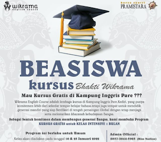 Kursus Gratis Kampung Inggris Pare KEDIRI Bhakti Wikrama Durasi 3 Bulan