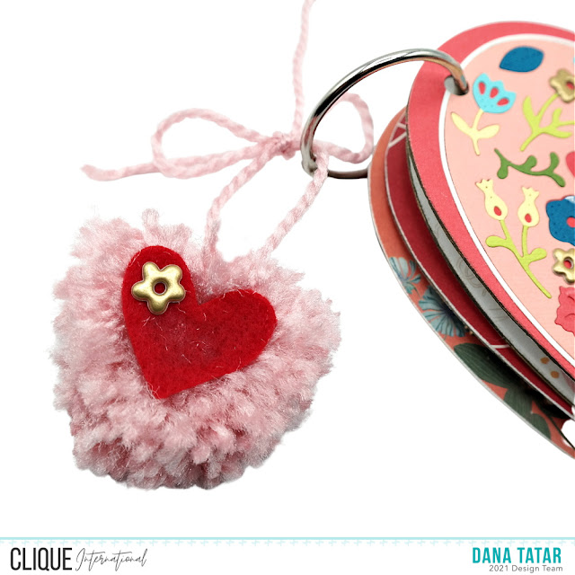 Alexandra Renke Folk Heart Mini Album with Die-cut Paper Piece Cover and Heart Shaped Pom Pom