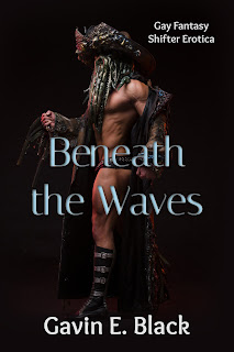 Gay Fantasy Shifter Erotica bookcover of Beneath the Waves showing man with tentacles on his face