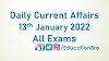 Daily Current Affairs 13th January 2022 For All Government Examinations
