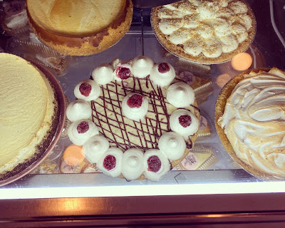 A Nesselrode pie among other pies in the case at Petee's