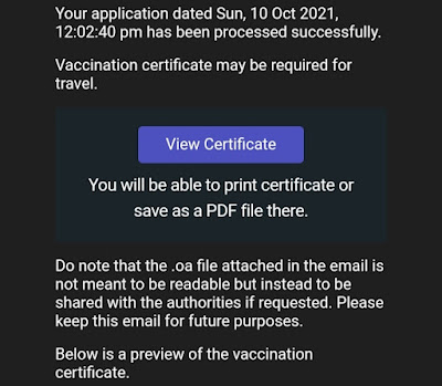 Singapore Vaccination certificate with passport number for international travel
