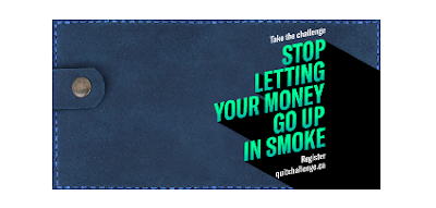 image shows wallet withe text that reads: Take the challenge! Stop letting your money go up in smoke. Register
