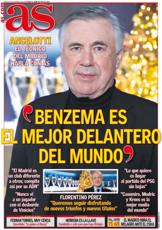 Ancelotti: "Benzema es el mejor delantero del mundo"