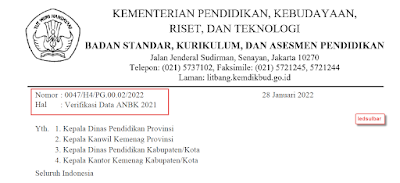 SE Verifikasi Data ANBK 2021