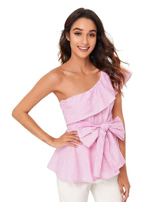 Pink One Shoulder Peplum Dresses For Women