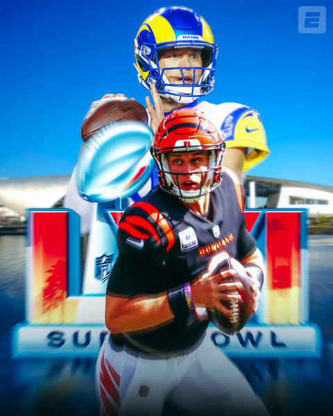 Matthew Stafford and the Los Angeles Rams will take on Joe Burrow and the Cincinnati Bengals at Inglewood's SoFi Stadium in Super Bowl 56...on February 13, 2022.