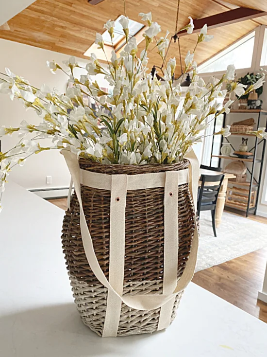 basket with handles and flowers