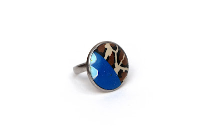 bague léopard et fleurs bleues stenna bijoux polymere